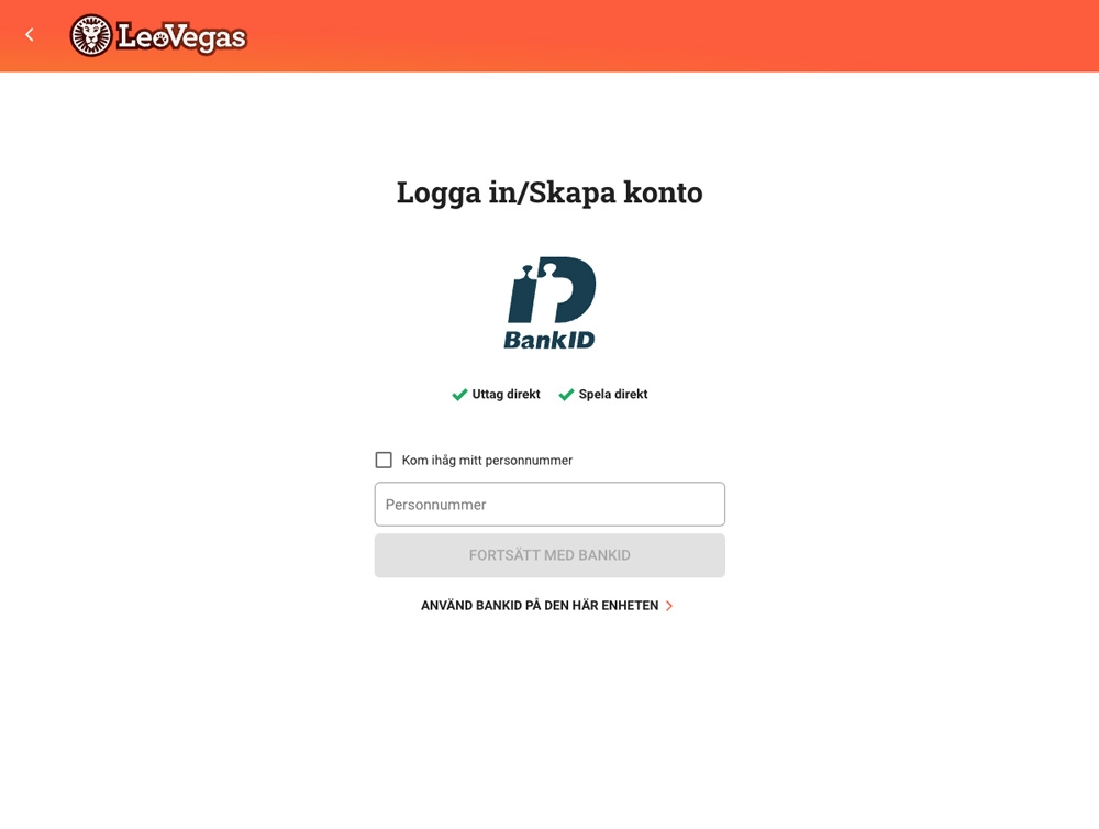 Logga in / Skapa konto