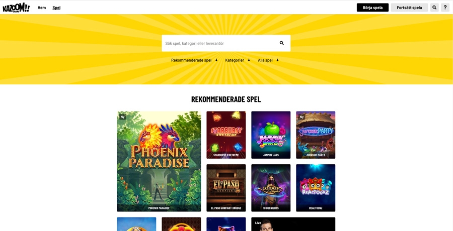Kazoom online casino spelutbud